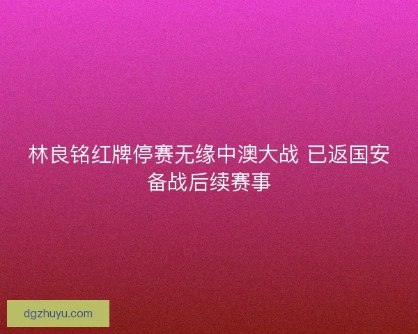 林良铭红牌停赛无缘中澳大战 已返国安备战后续赛事